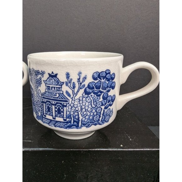 Vintage Made in England Blue Willow 8 Oz Coffee/Tea Cup Set of 2 - Picture 3 of 7